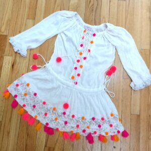 Sundress the label pom pom tassel white cover up dress S $395